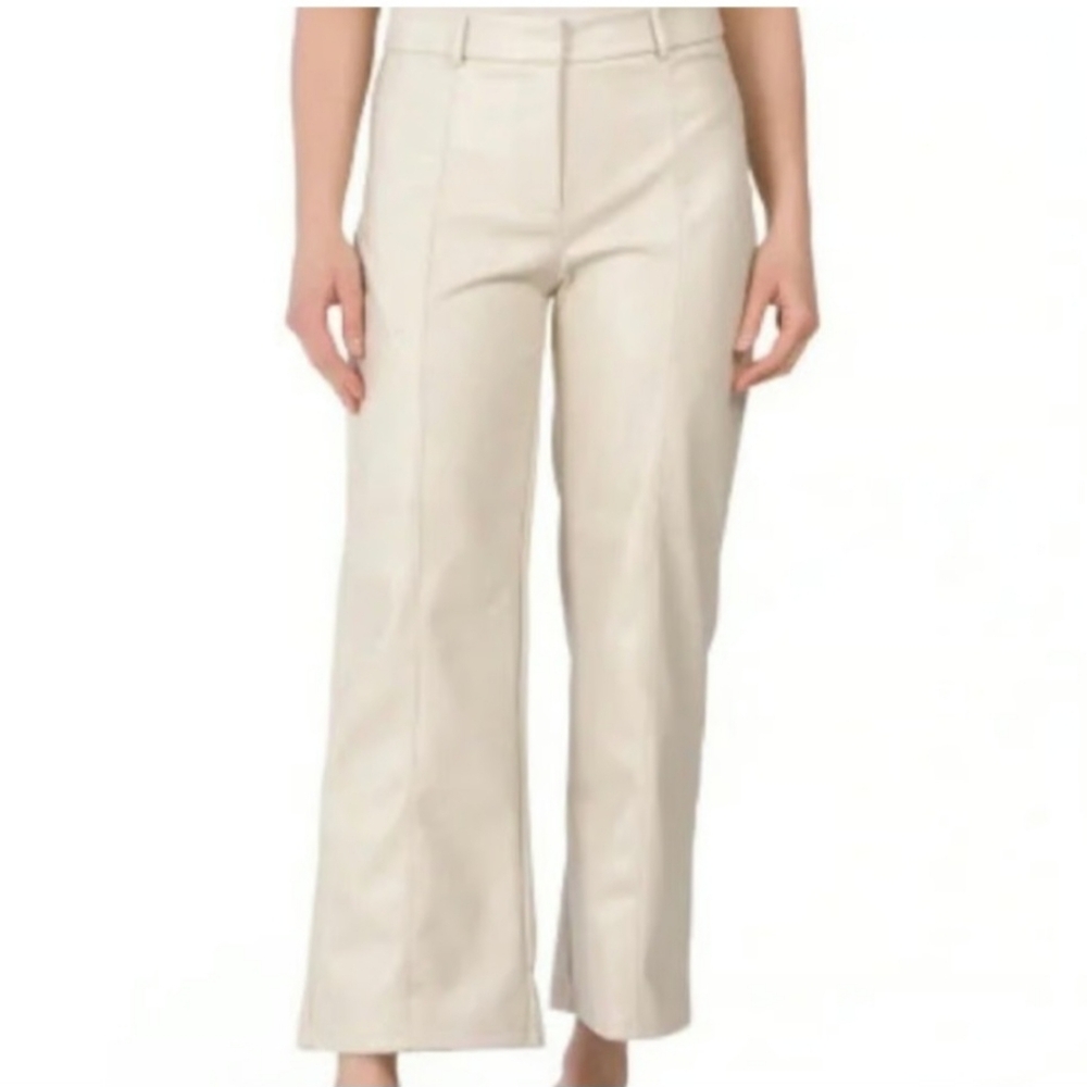 7 For All Mankind Cream Cropped High Rise Faux Leather Pants